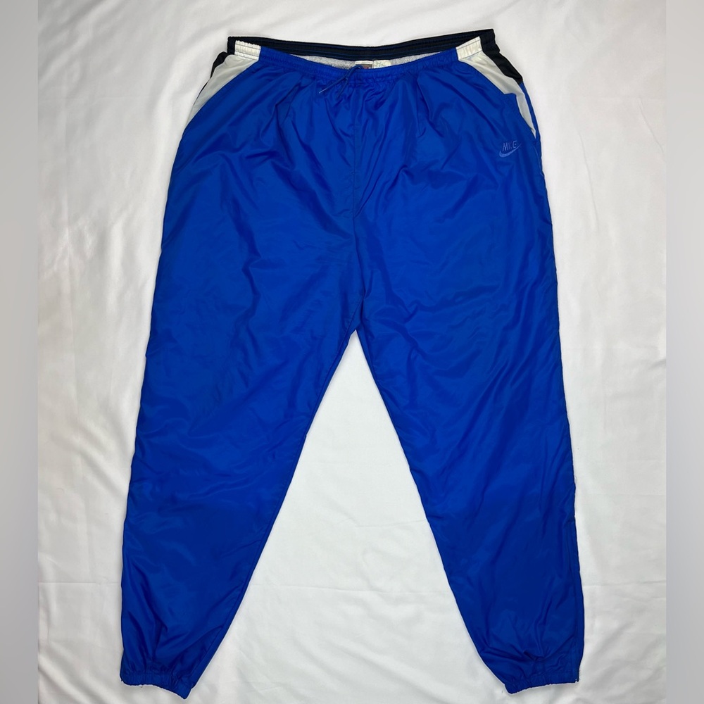 Vtg Nike Mens Windbreaker Pants 2XL 90s Jogger Track Ankle Zip Blue/Black C1